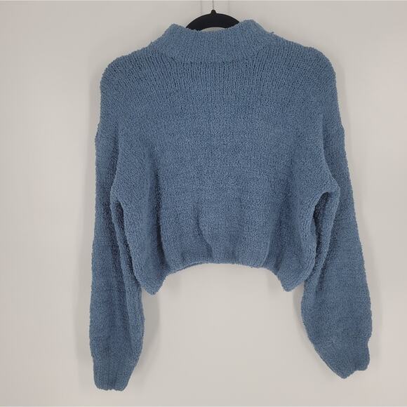 Superdown Blue Fuzzy Gia Cropped Long Sleeve Sweater S - Picture 3 of 9